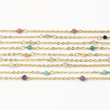 Stainless Steel Faceted Stone Rosary Chain Beads for DIY Jewelry