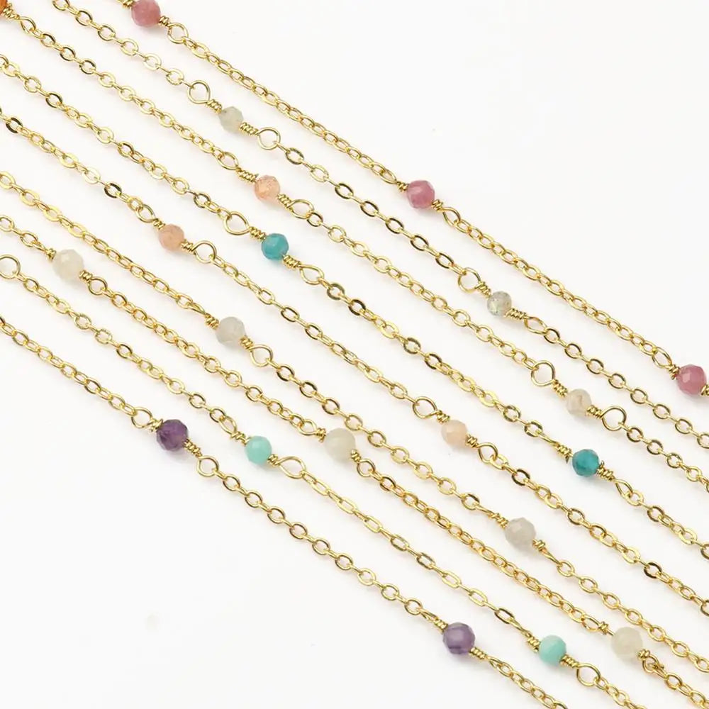 Stainless Steel Faceted Stone Rosary Chain Beads for DIY Jewelry