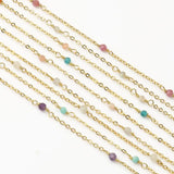 Stainless Steel Faceted Stone Rosary Chain Beads for DIY Jewelry