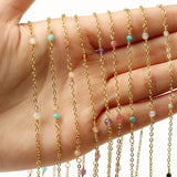 Stainless Steel Faceted Stone Rosary Chain Beads for DIY Jewelry