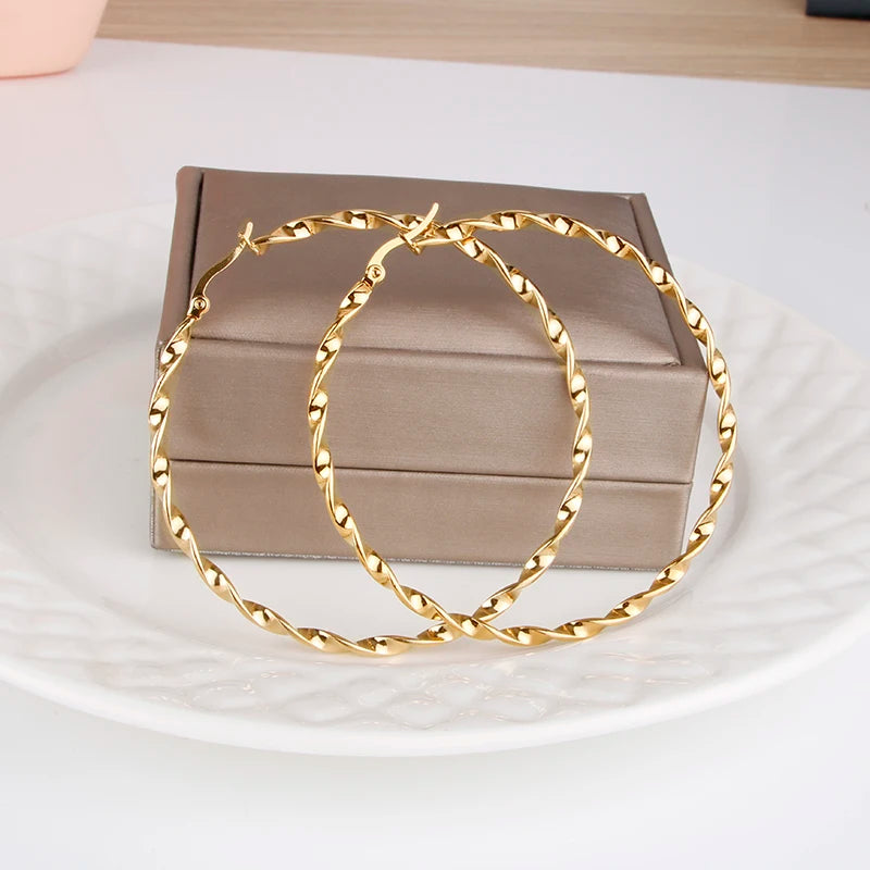 Stainless Steel Large Hoop Earring 80mm Thread E0153