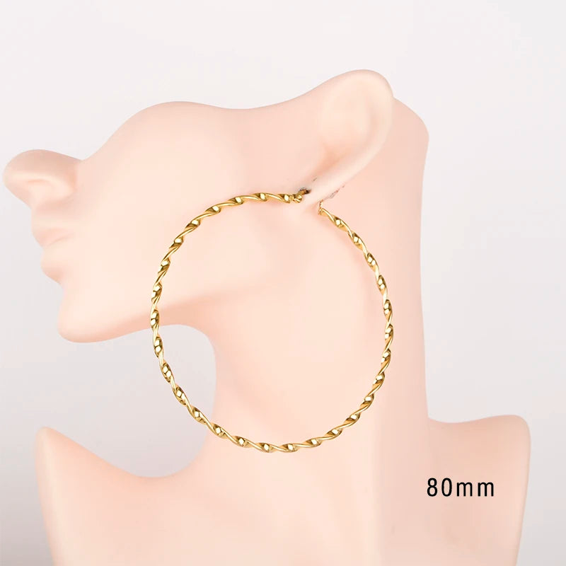 Stainless Steel Large Hoop Earring 80mm Thread E0153