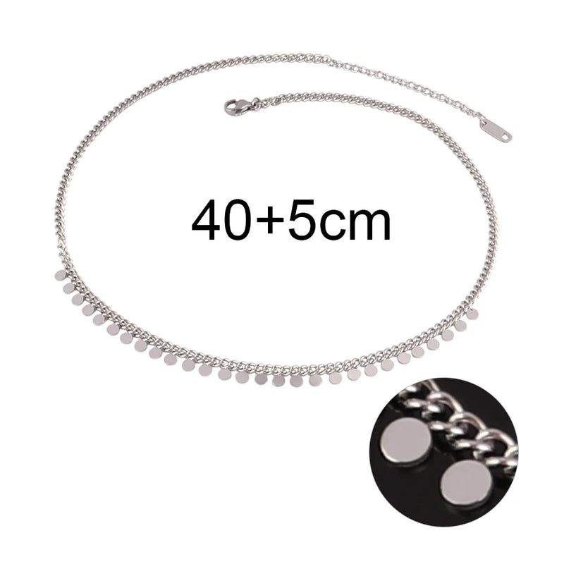Coin Charm Chain Necklace Women Stainless Steel Choker Jewelry
