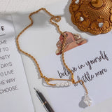 Stainless Steel Paper Clip Chain Y Shape Pearl Pendant Necklace