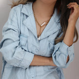 Stainless Steel Paper Clip Chain Y Shape Pearl Pendant Necklace