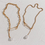 Stainless Steel Paper Clip Chain Y Shape Pearl Pendant Necklace