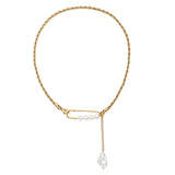 Stainless Steel Paper Clip Chain Y Shape Pearl Pendant Necklace