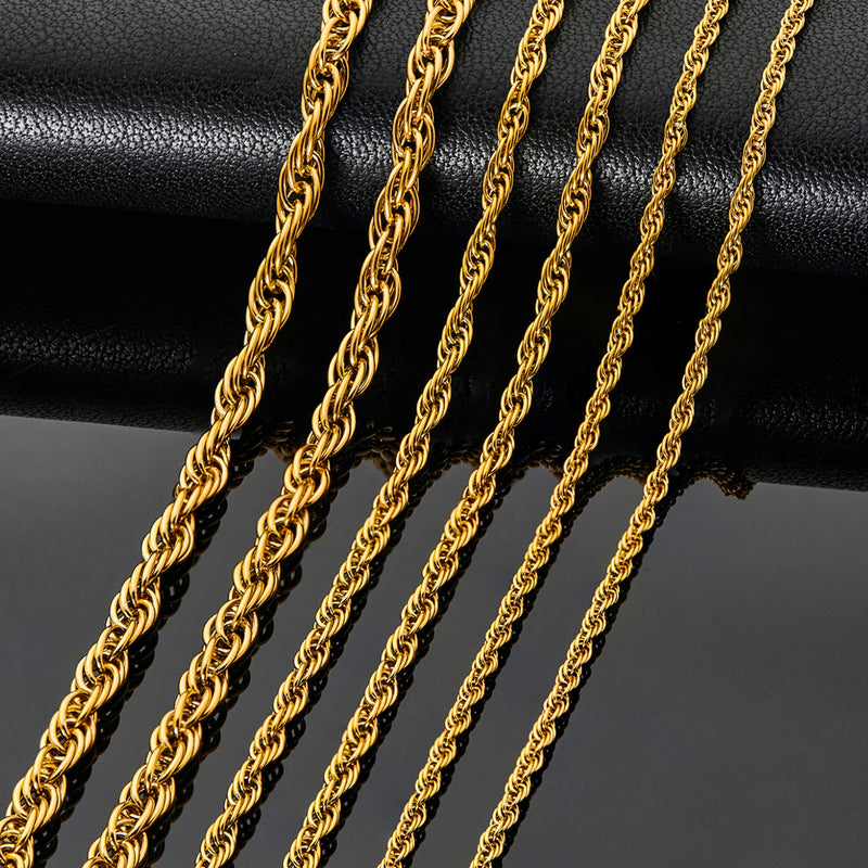Stainless Steel Rope Chain Fried Dough Twists Necklace Hip Hop Style
