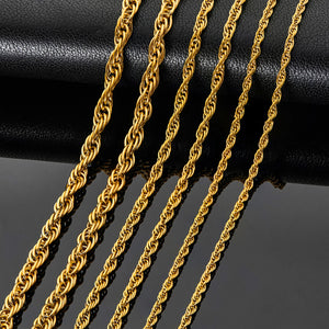 Stainless Steel Rope Chain Fried Dough Twists Necklace Hip Hop Style