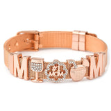 Stainless Steel Mesh Bracelet for Women MOM Heart Beads Charm Bangle