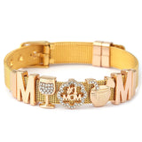 Stainless Steel Mesh Bracelet for Women MOM Heart Beads Charm Bangle