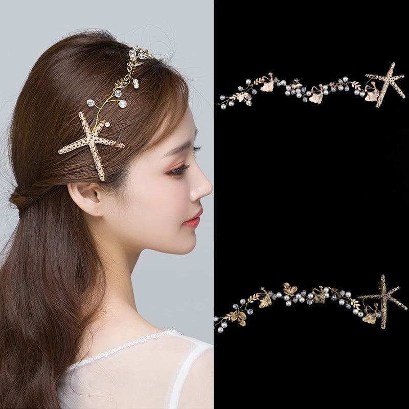 Starfish Pearl Crystal Headband Tiara Bride Party Bridal Wedding Hair Accessorie