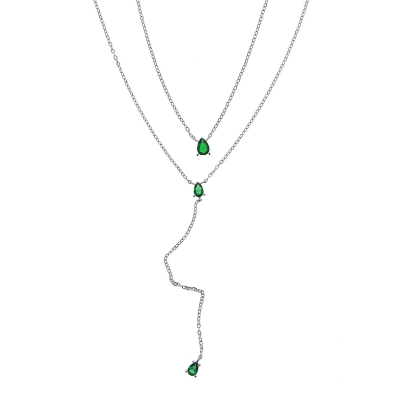 CZ Double Layer Choker Lariat Necklace European Female Jewelry