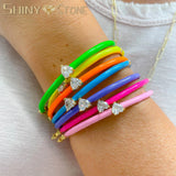 Purple Green Neon Enamel Heart CZ Bangle Bracelet