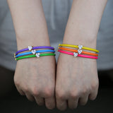 Purple Green Neon Enamel Heart CZ Bangle Bracelet