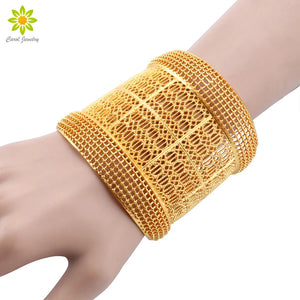 Arabic Bridal Jewelry Set - Hollow Flower Cuff Bracelet & Ring