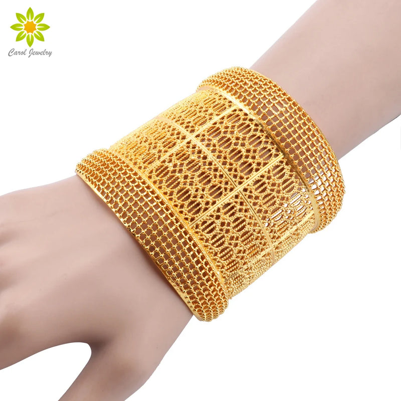 Arabic Bridal Jewelry Set - Hollow Flower Cuff Bracelet & Ring
