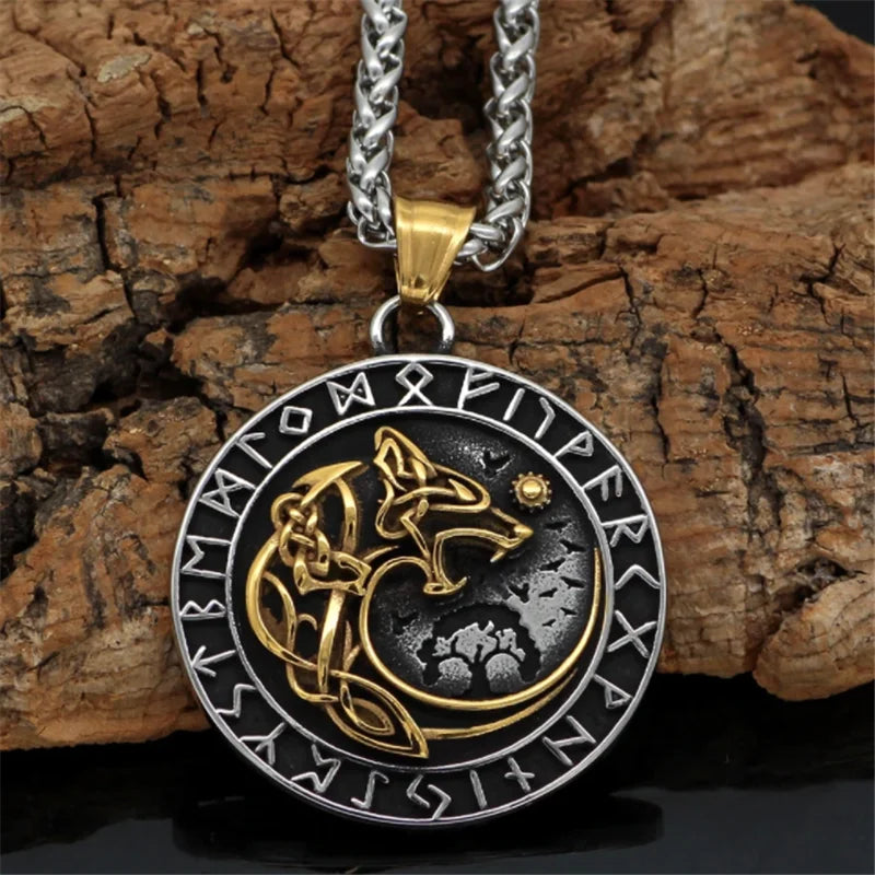 Wolf Vikings Pendant Stainless Steel Nordic Necklace