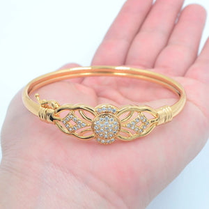Women Clear CZ Flower Charm Bangle Bracelet