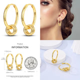 925 Silver Moon Star Sun Pave Love Hoop Earrings
