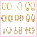 925 Silver Moon Star Sun Pave Love Hoop Earrings