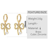 Zircon Butterfly Hoop Earrings Pearl Dangle Sweet Party Jewelry