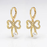 Zircon Butterfly Hoop Earrings Pearl Dangle Sweet Party Jewelry
