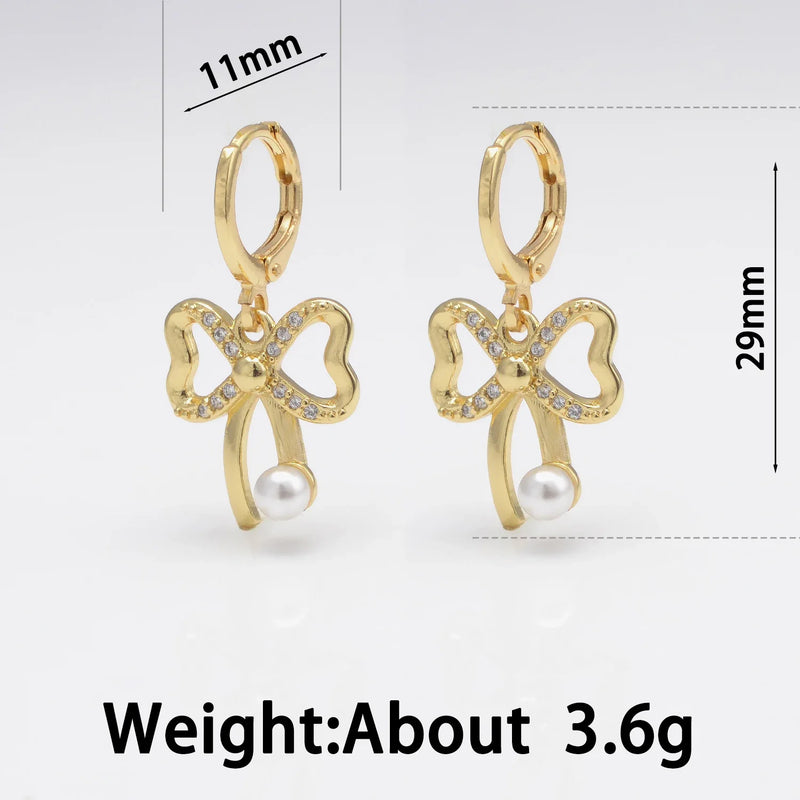 Zircon Butterfly Hoop Earrings Pearl Dangle Sweet Party Jewelry
