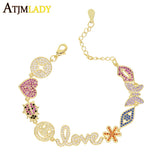 Colorful CZ Lip Butterfly Heart Lucky Charm Bracelet