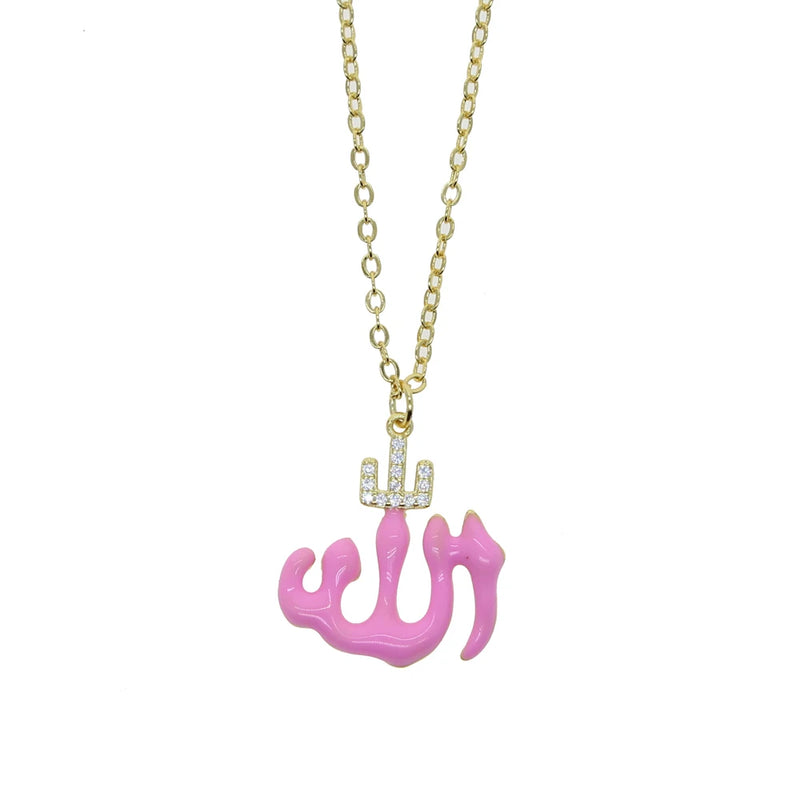 Colorful Allah Pendant Women Necklace Neon Colorful Religious Lady Jewelry