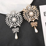 Flower Rhinestone Brooch Pin Drop Pearl Wedding Bridal