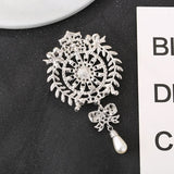 Flower Rhinestone Brooch Pin Drop Pearl Wedding Bridal
