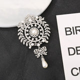 Flower Rhinestone Brooch Pin Drop Pearl Wedding Bridal