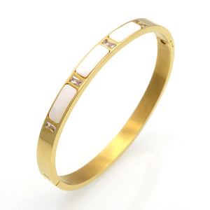 Stainless Steel Natural Shell Crystal Bangle Women Jewelry