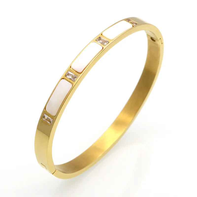 Stainless Steel Natural Shell Crystal Bangle Women Jewelry