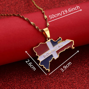 Dominican Republic Map Pendant Necklace Silver Plated
