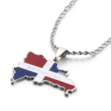 Dominican Republic Map Pendant Necklace Silver Plated