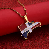 Dominican Republic Map Pendant Necklace Silver Plated