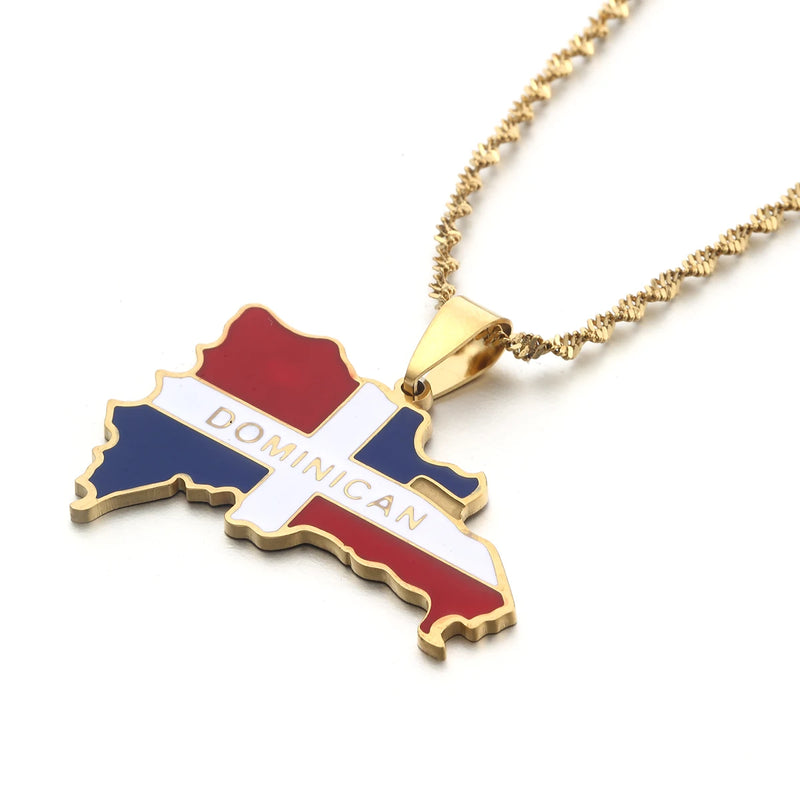 Dominican Republic Map Pendant Necklace Silver Plated