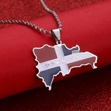 Dominican Republic Map Pendant Necklace Silver Plated