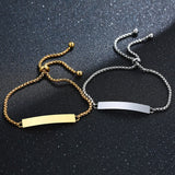 Engraved ID Bar Bracelet Women Stainless Steel Initial Adj