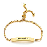 Engraved ID Bar Bracelet Women Stainless Steel Initial Adj