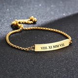 Engraved ID Bar Bracelet Women Stainless Steel Initial Adj