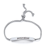 Engraved ID Bar Bracelet Women Stainless Steel Initial Adj