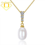 925 Silver Necklace w/ Freshwater Pearl Pendant Zircon Clavicle Chain