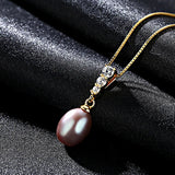 925 Silver Necklace w/ Freshwater Pearl Pendant Zircon Clavicle Chain