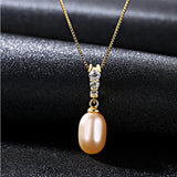925 Silver Necklace w/ Freshwater Pearl Pendant Zircon Clavicle Chain