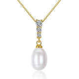 925 Silver Necklace w/ Freshwater Pearl Pendant Zircon Clavicle Chain