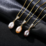 925 Silver Necklace w/ Freshwater Pearl Pendant Zircon Clavicle Chain