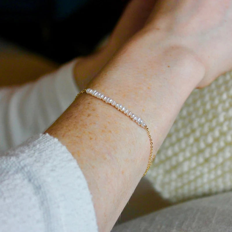 925 Silver Tiny Pearl Bracelet Vintage Women